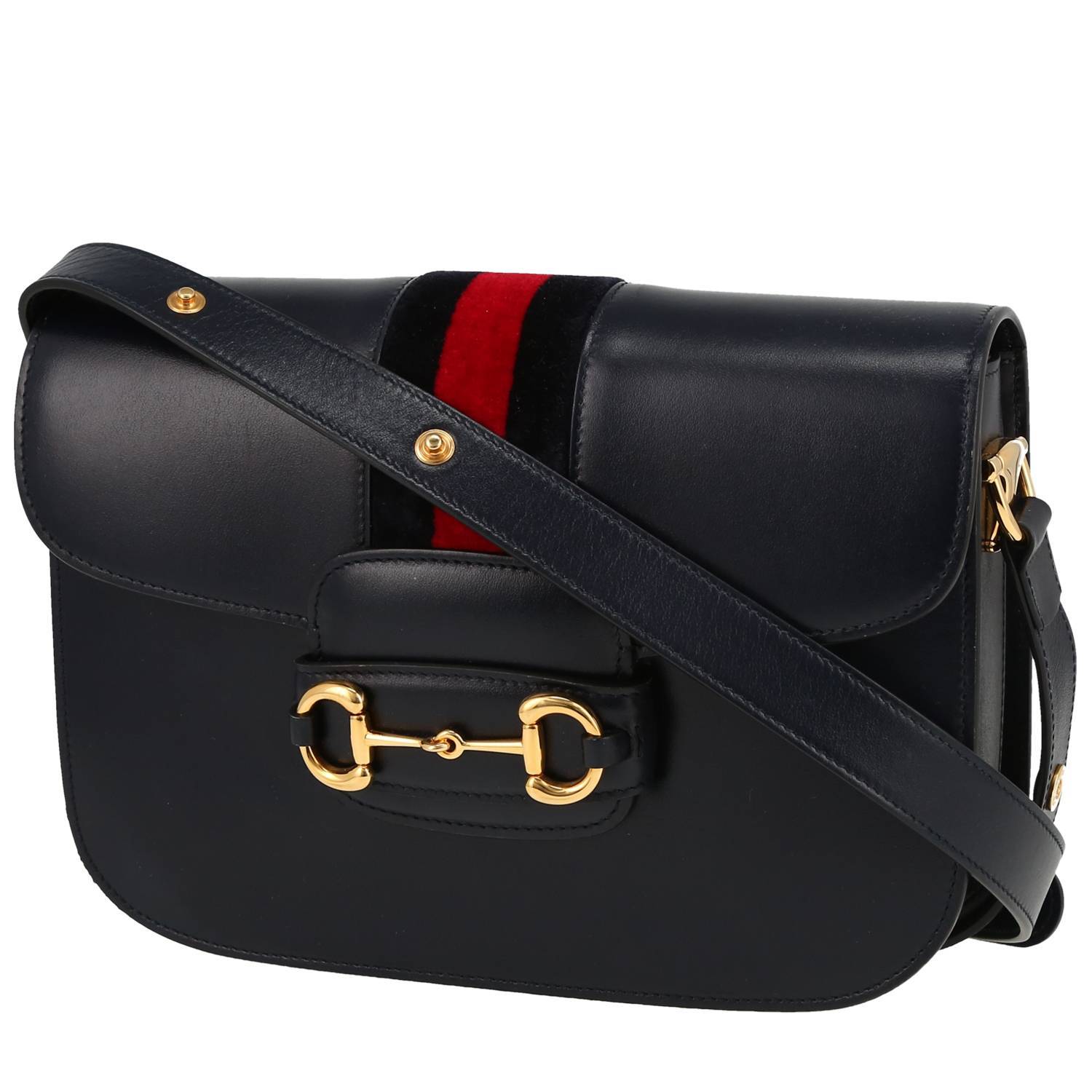 Borsa a tracolla Gucci  1955 Horsebit modello piccolo  in pelle blu marino e velluto bicolore - 00pp
