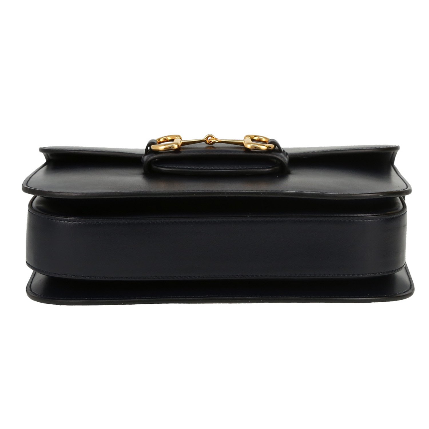 Gucci  1955 Horsebit small model  shoulder bag  in navy blue leather  and bicolor velvet - Detail D1