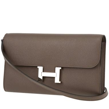 Bolsito de mano Hermès  Constance Long To Go en cuero epsom gris estaño