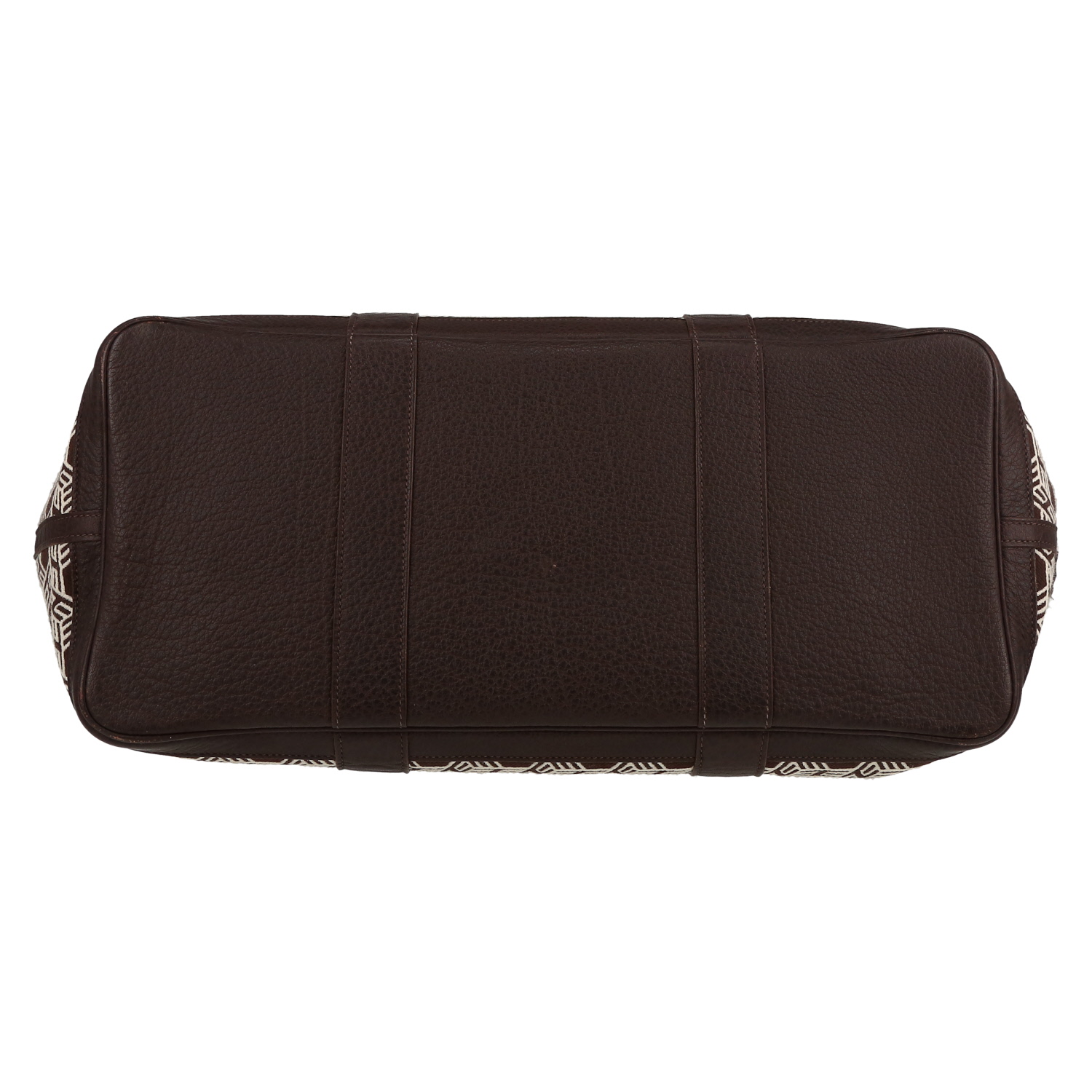 Hermès  Garden shopping bag  in brown and white logo canvas  and brown leather - Detail D1
