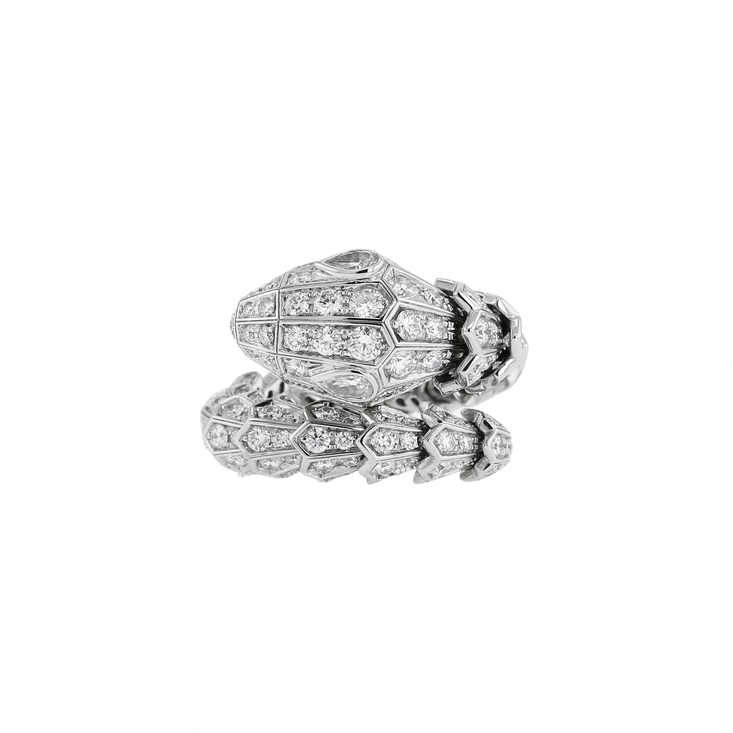 Half-articulated Bulgari Serpenti ring in white gold and diamonds - Detail D3