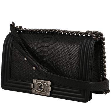Bolso bandolera Chanel  Boy en piel de pitón negra y cuero negro