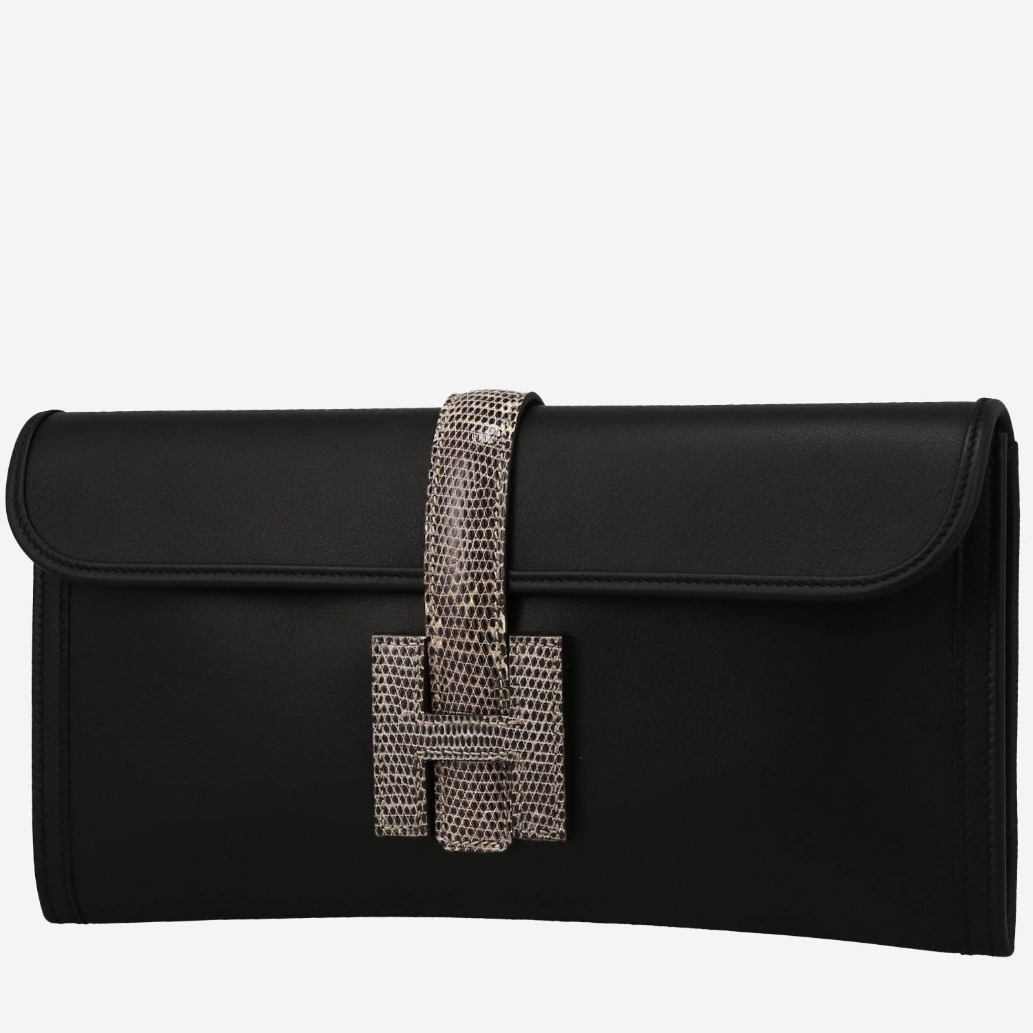 Hermès  Jige pouch  in black Swift leather  and lizzard