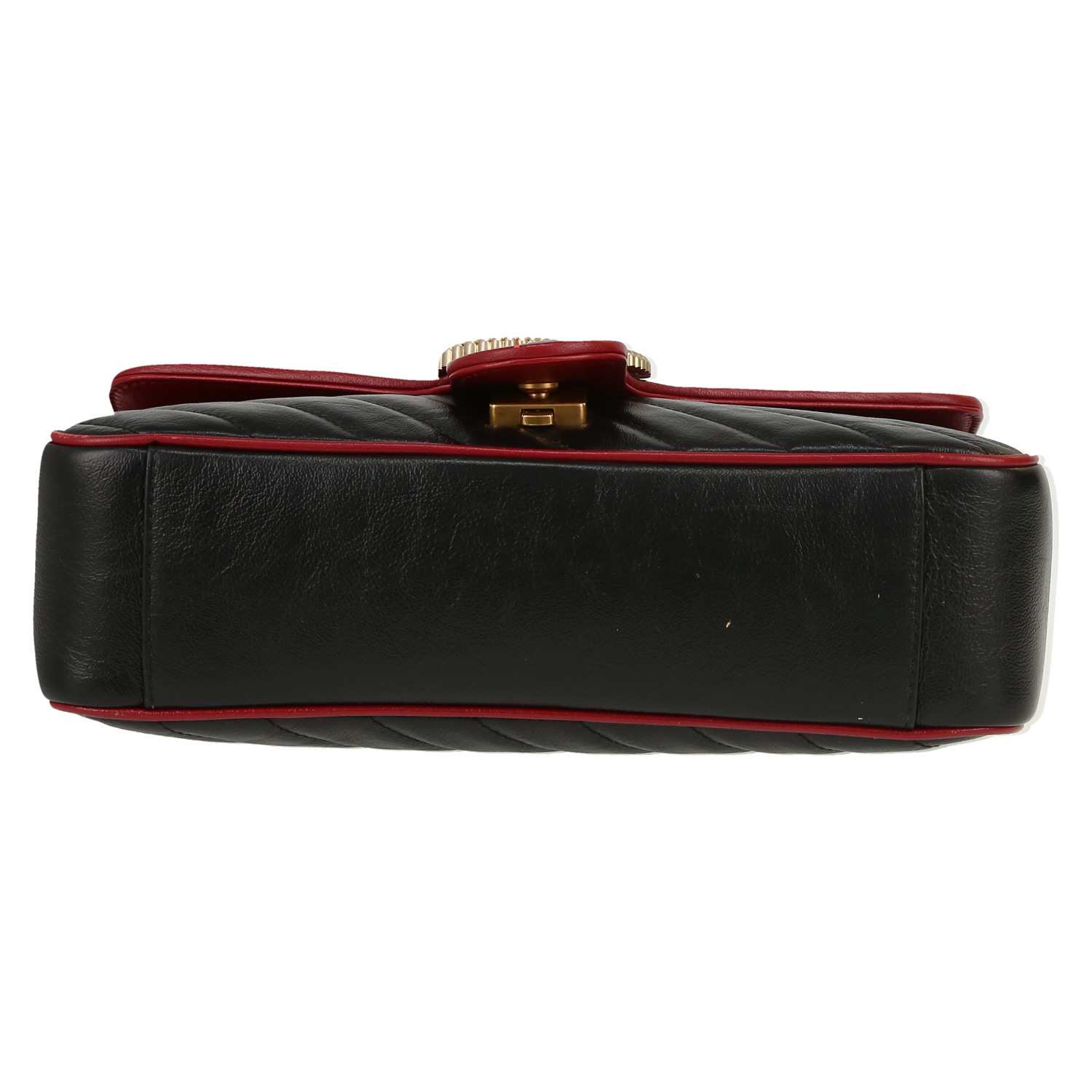 Sac bandoulière Gucci  GG Marmont en cuir matelassé noir et rouge - Detail D1