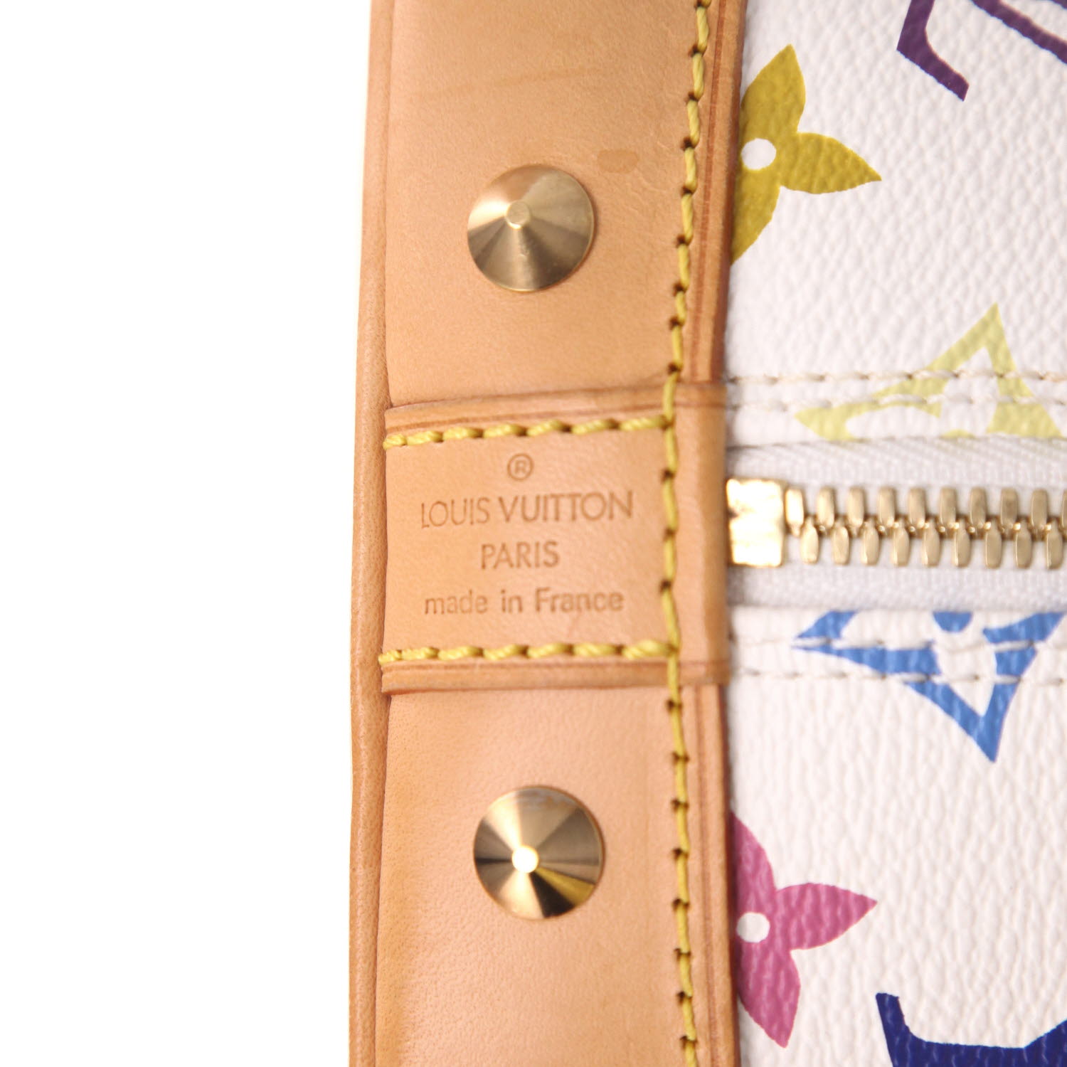 Sac à main Louis Vuitton  Alma Editions Limitées en toile monogram enduite multicolore et blanche et cuir naturel - Detail D2