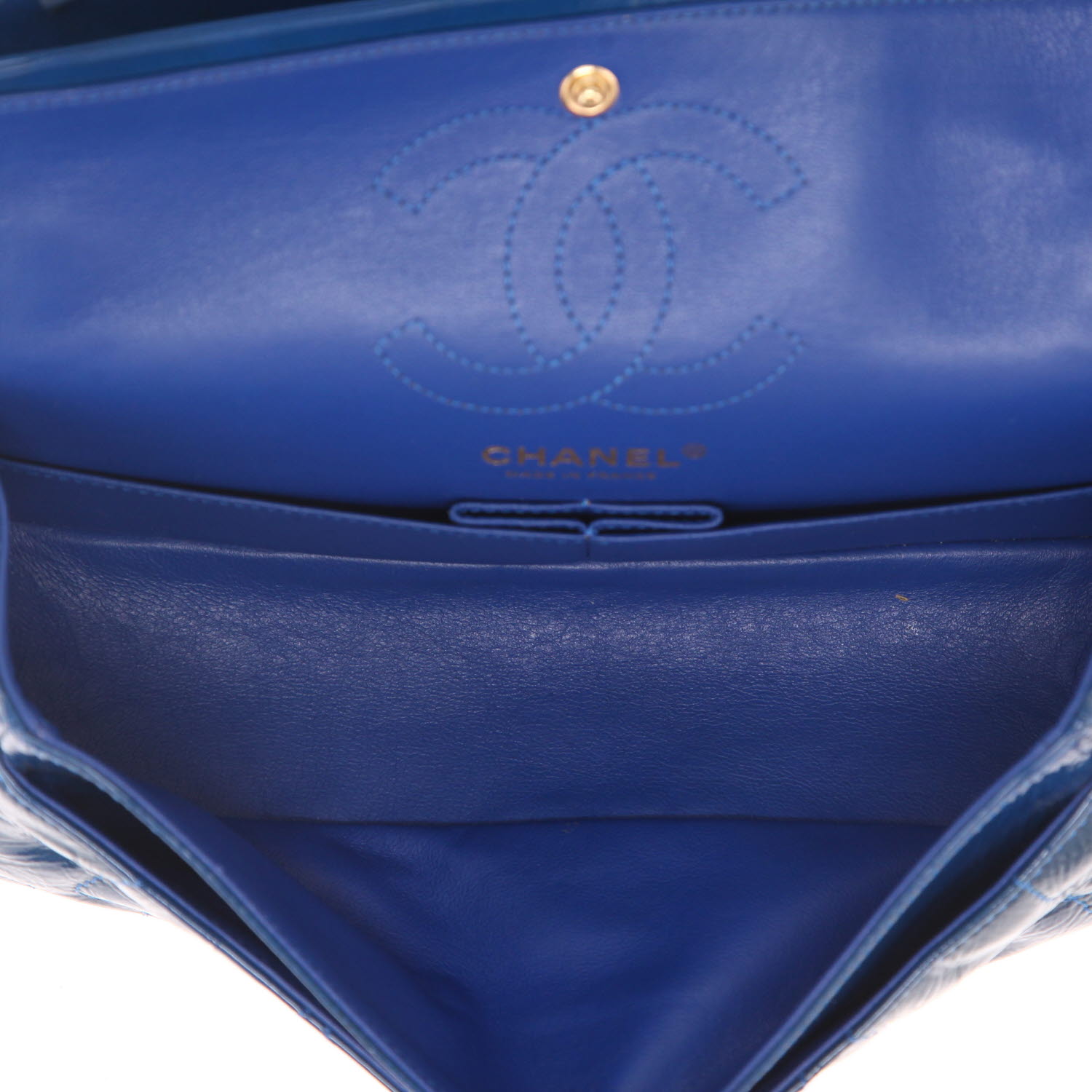 Bolso de mano Chanel 2.55 Baguette en charol acolchado azul - Detail D3