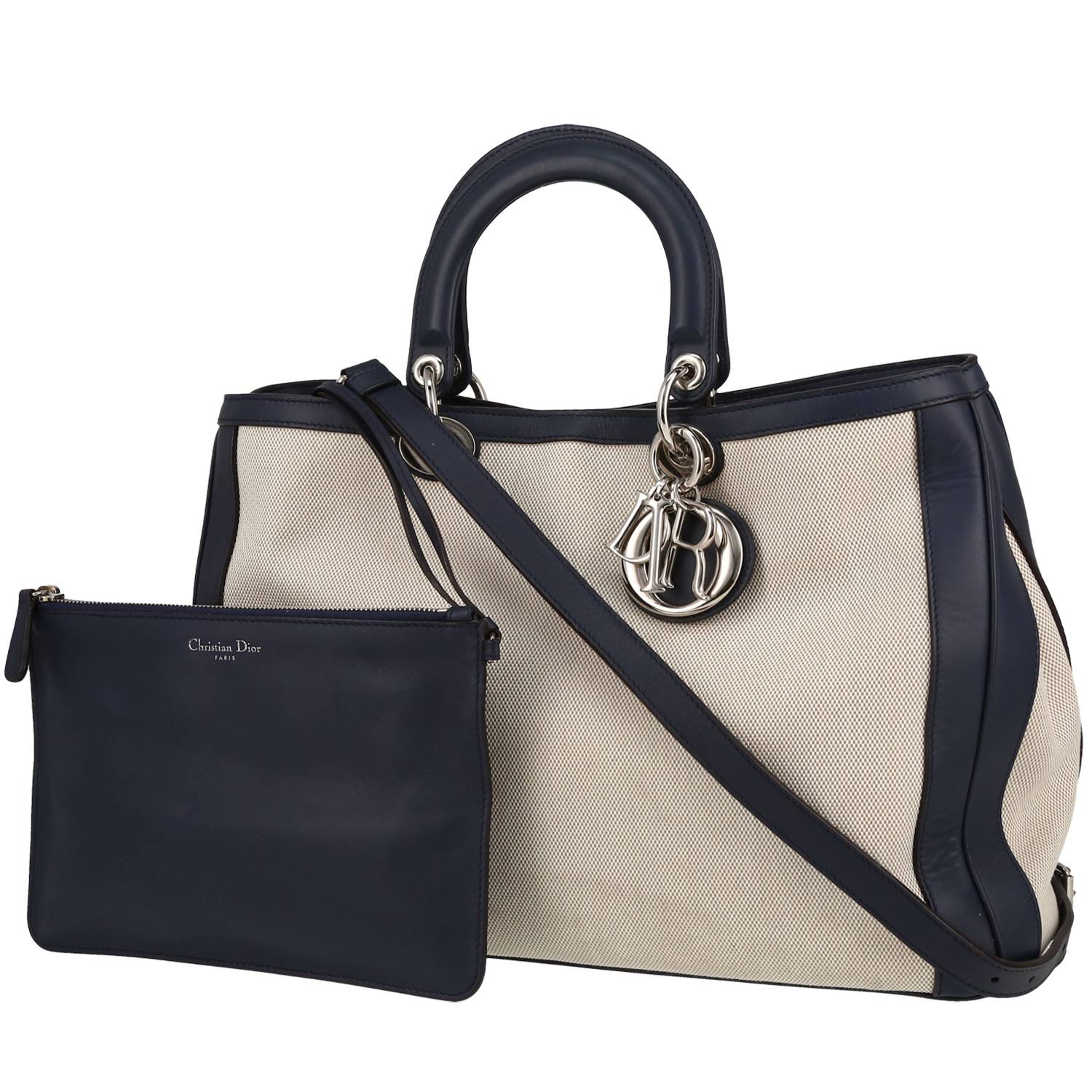 Diorissimo Handbag In Canvas And Navy Blue Leather