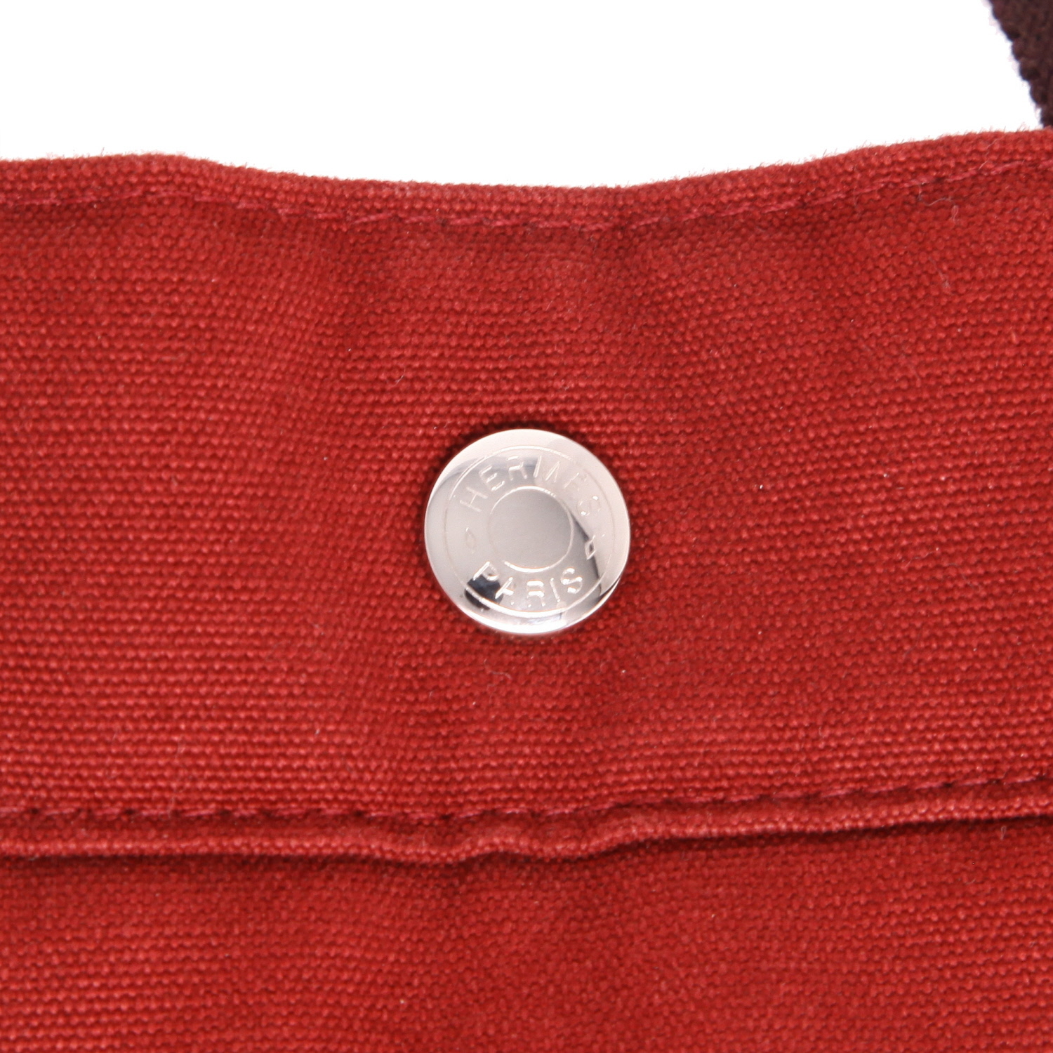 Sac cabas Hermès   en toile rouge et marron - Detail D2