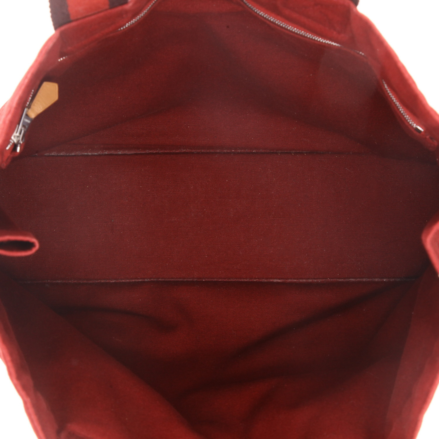 Hermès   shopping bag  in red and brown canvas - Detail D3