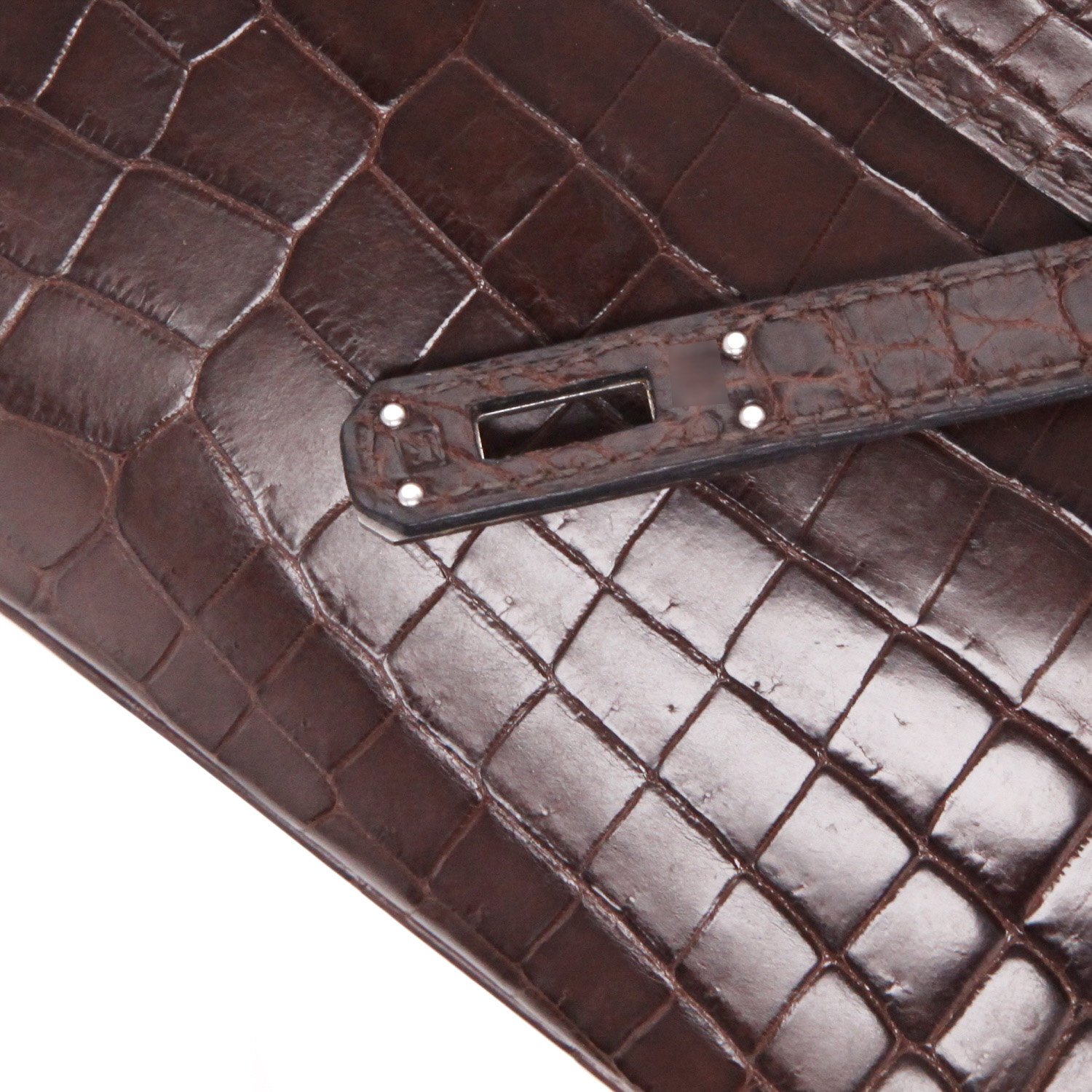 Bolsito de mano Hermès  Kelly - Clutch en cocodrilo niloticus marrón - Detail D4
