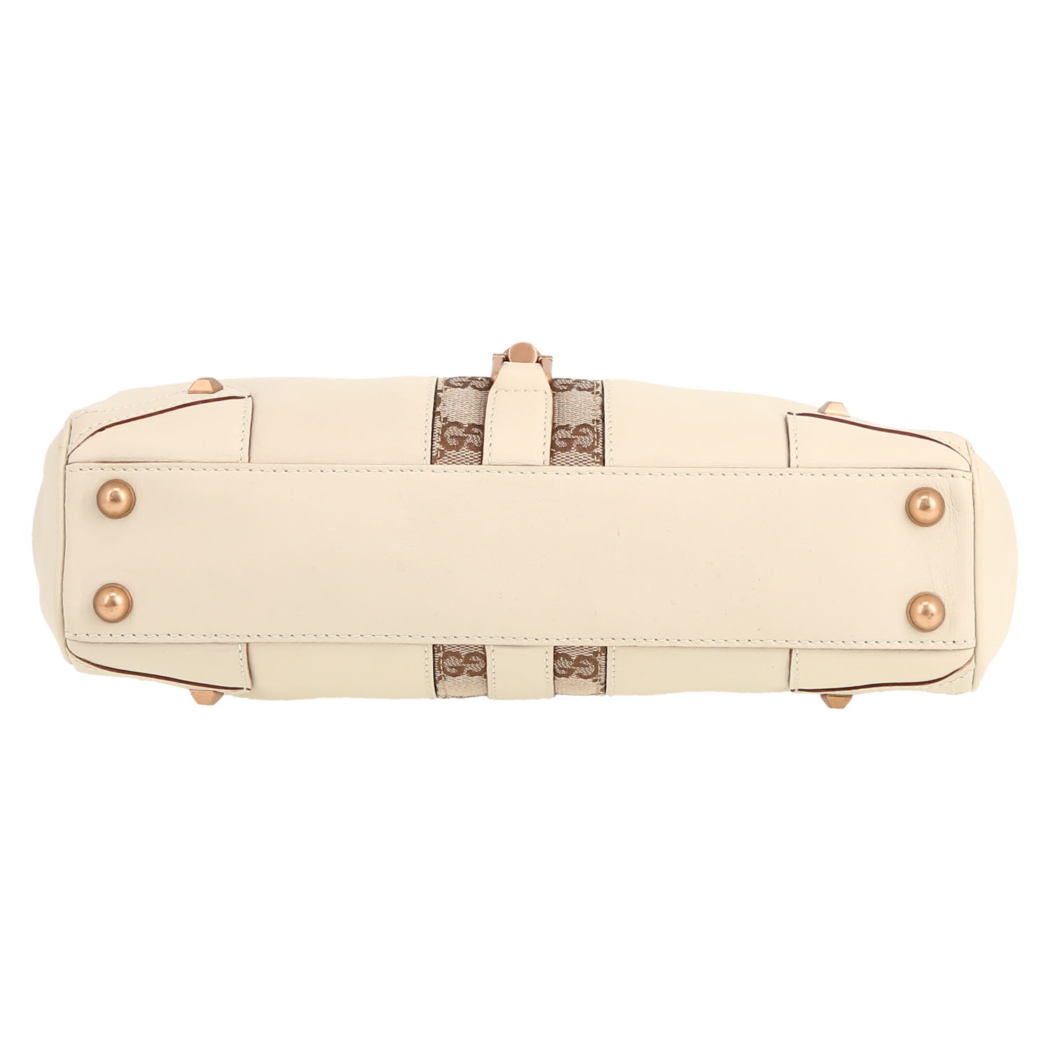 Gucci  Jackie handbag  in off-white leather  and beige logo canvas - Detail D1