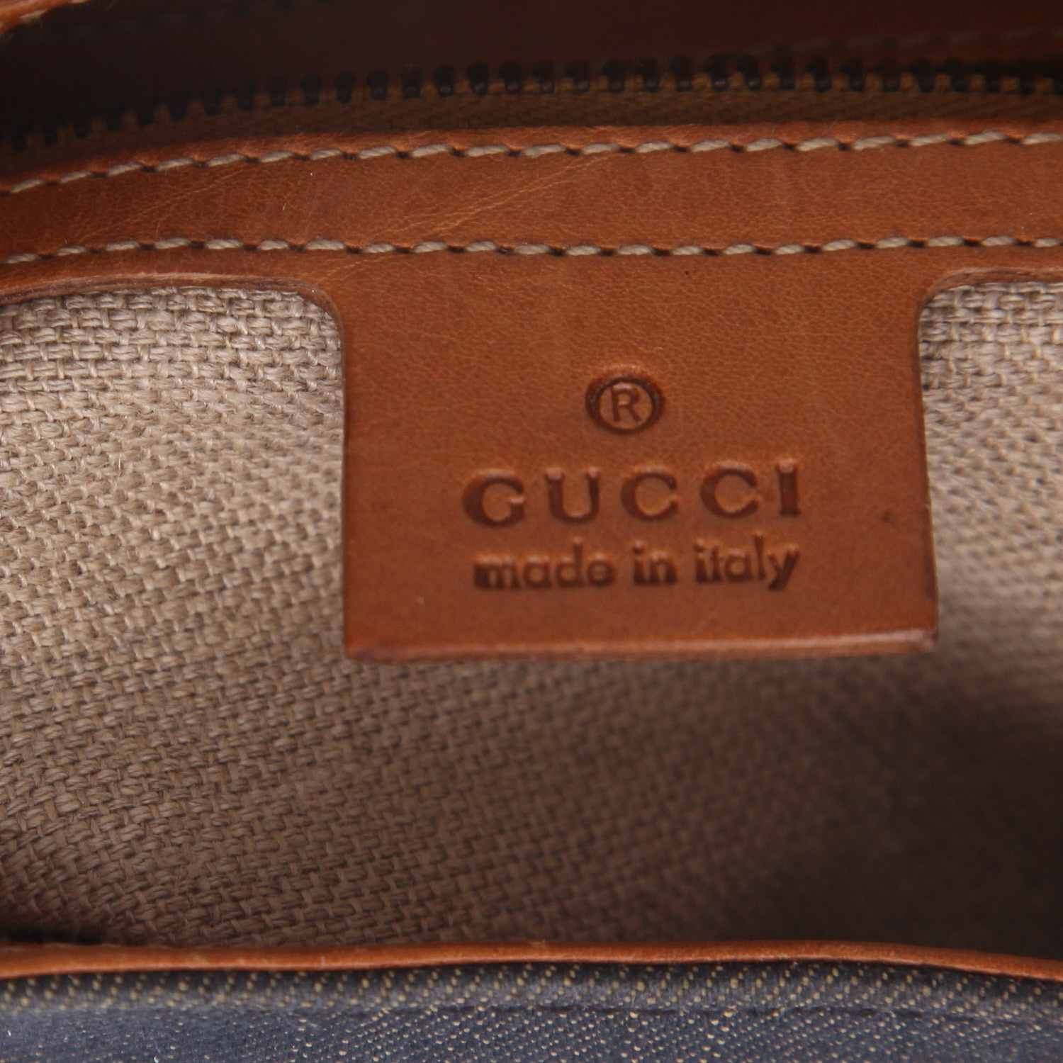 Gucci  Jackie handbag  in blue denim canvas  and brown leather - Detail D2