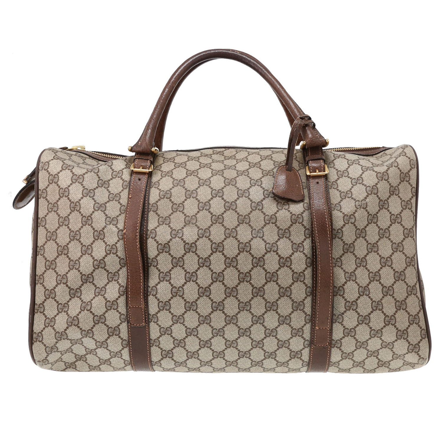 Borsa weekend Gucci Vintage in tela siglata beige e pelle marrone - Detail D1