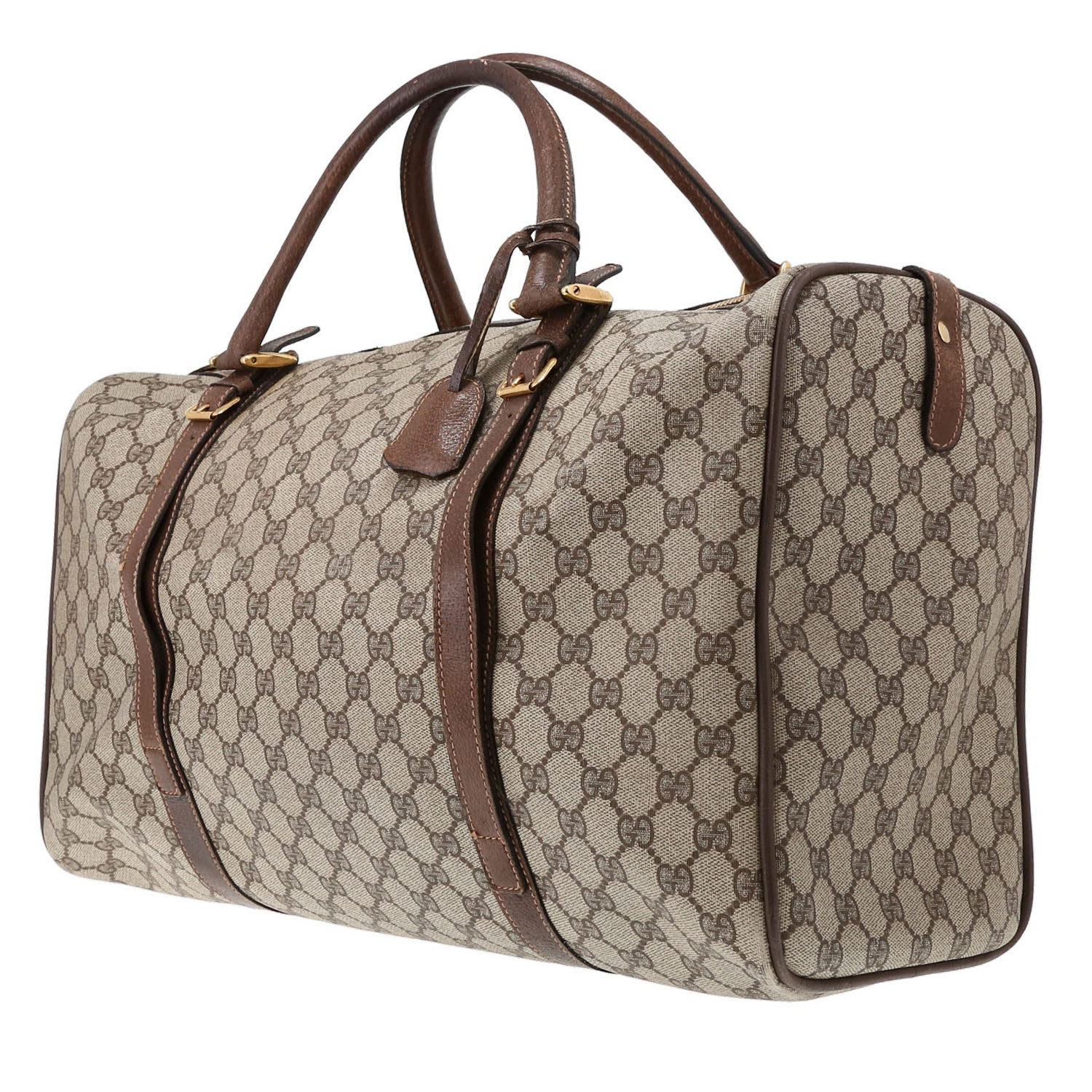 Borsa weekend Gucci Vintage in tela siglata beige e pelle marrone - Detail D2