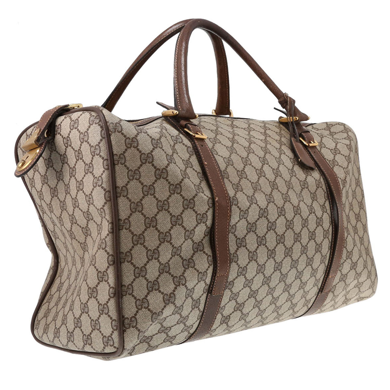 Borsa weekend Gucci Vintage in tela siglata beige e pelle marrone - Detail D3