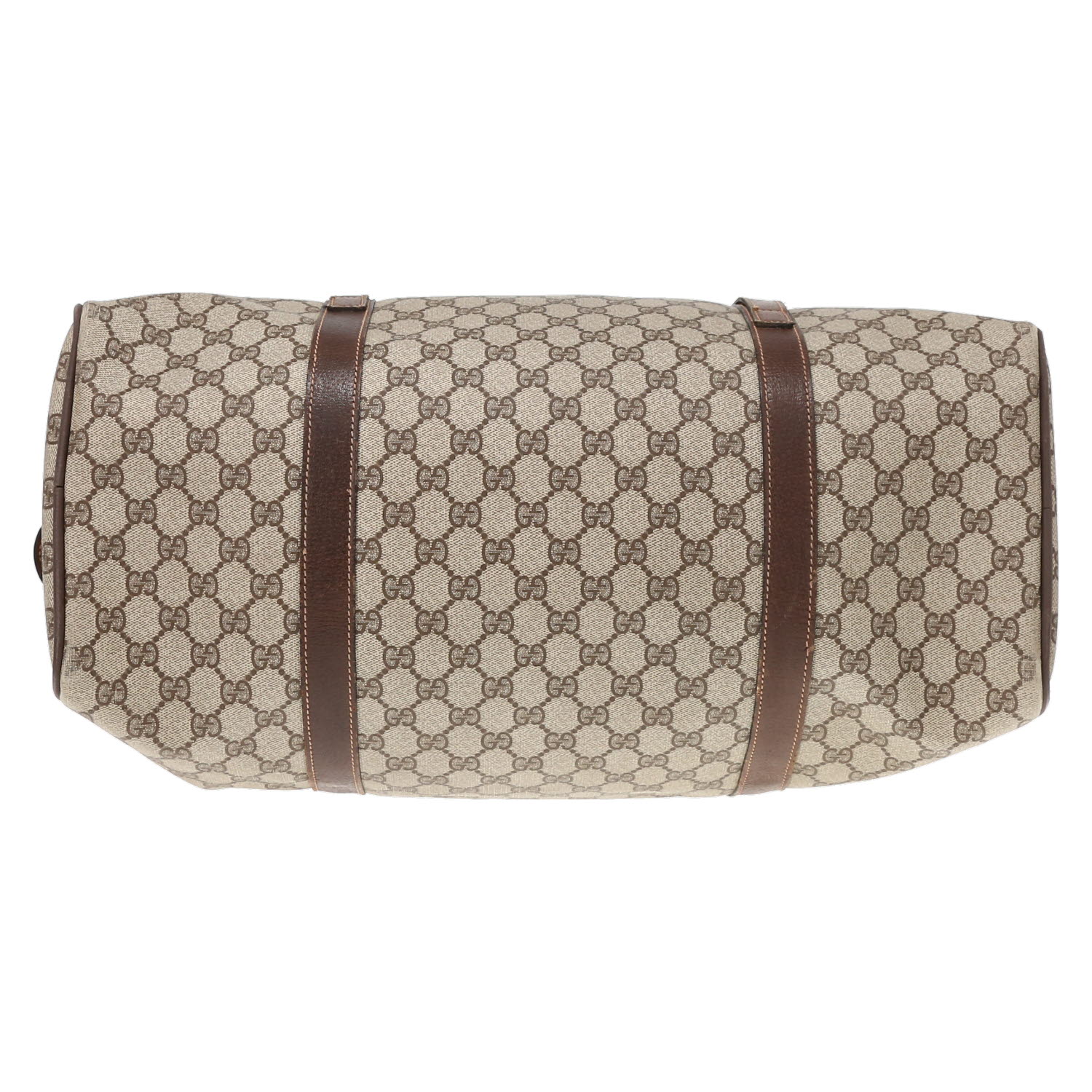 Borsa weekend Gucci Vintage in tela siglata beige e pelle marrone - Detail D4