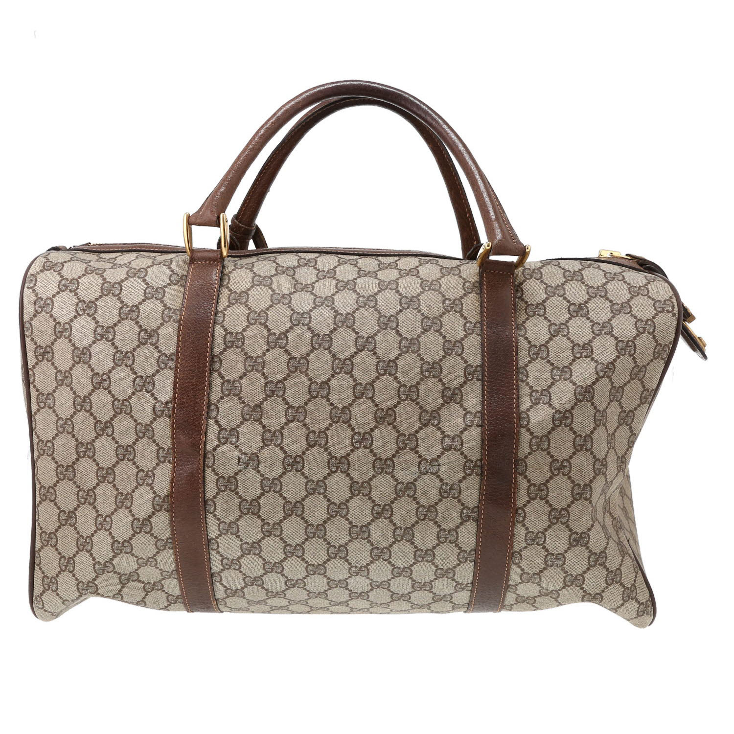 Sac de week end Gucci Vintage en toile siglée beige et cuir marron - Detail D5