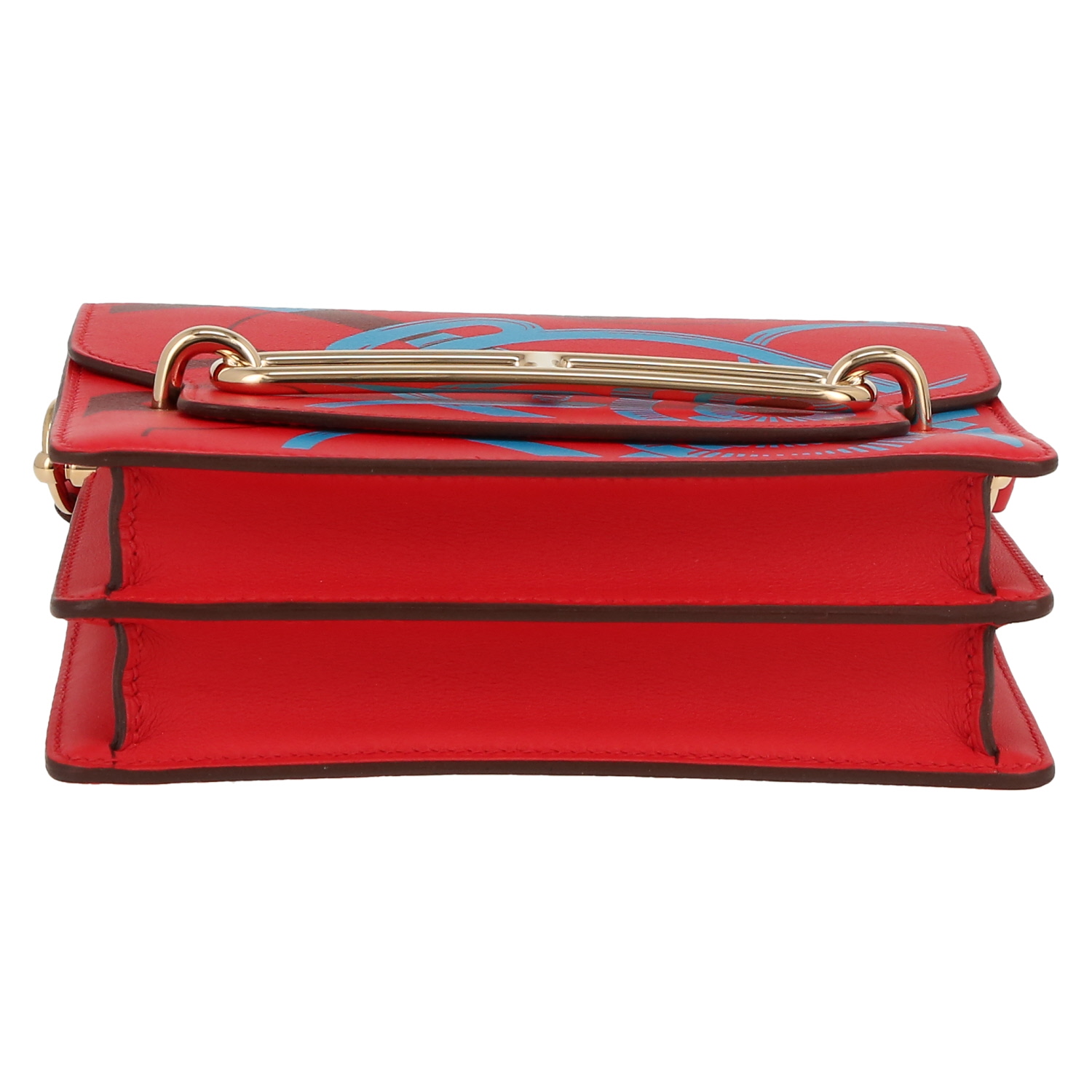 Hermès  Roulis shoulder bag  in red and blue Swift leather - Detail D1