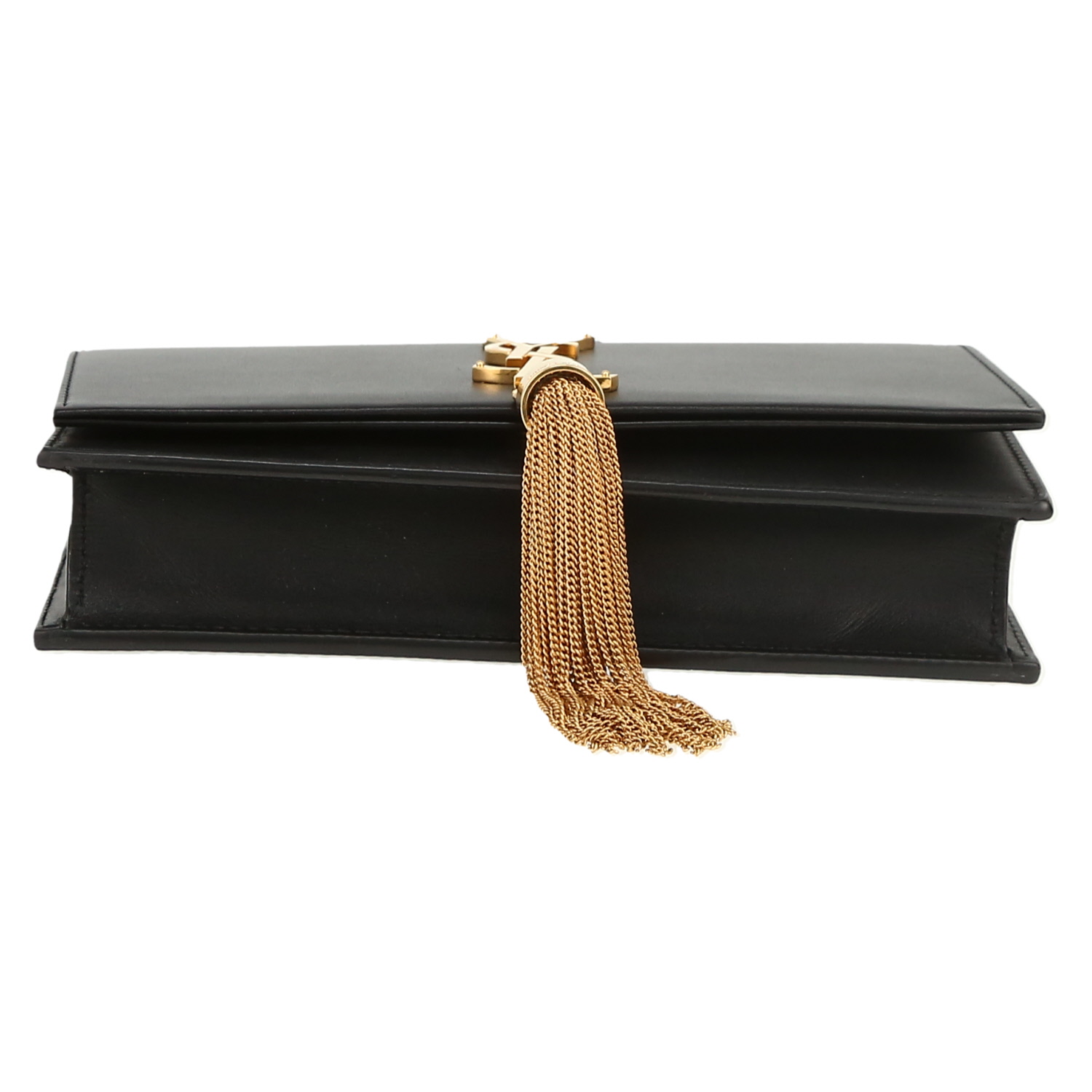 Sac bandoulière Saint Laurent  Kate Pompon en cuir noir - Detail D1