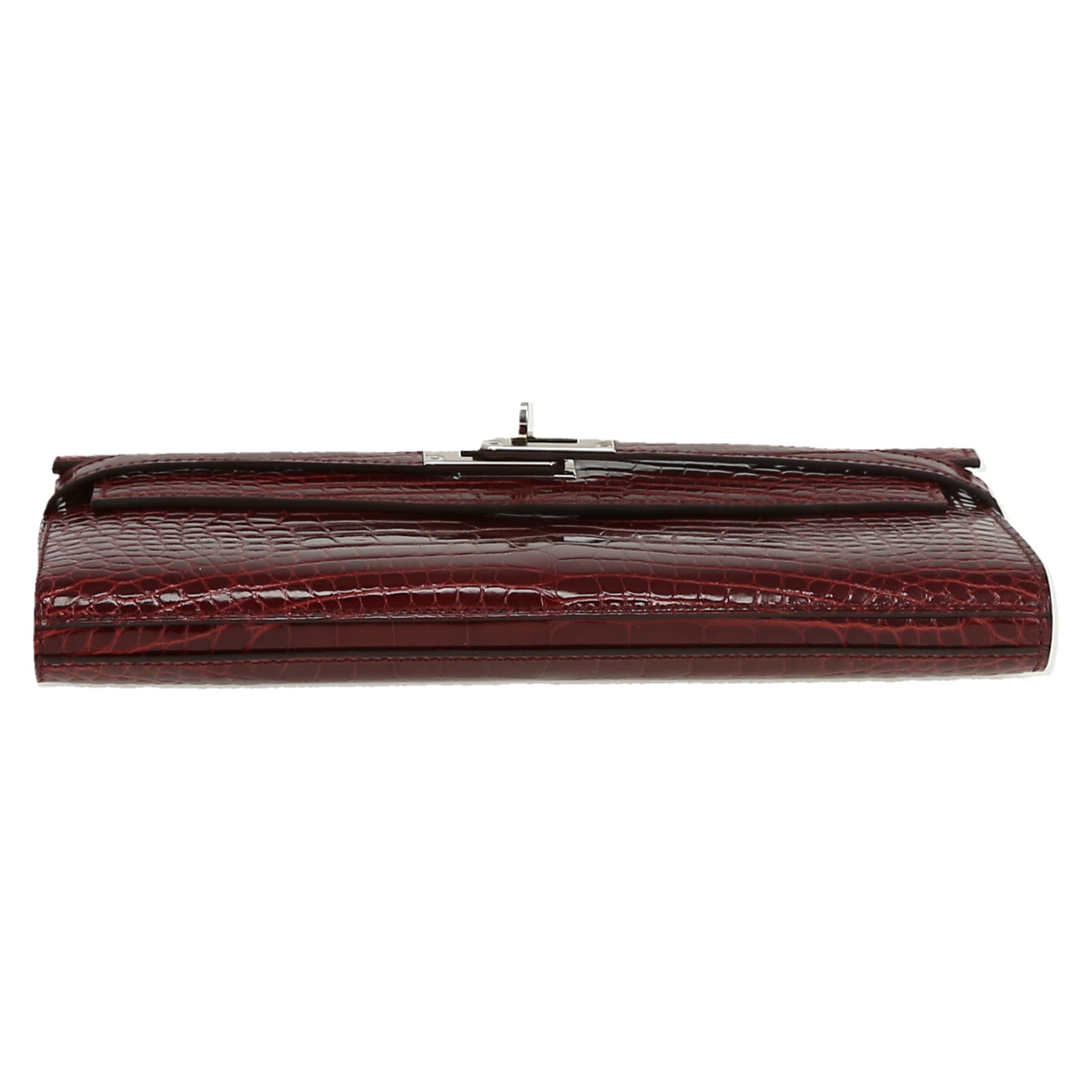 Hermès  Kelly wallet wallet  in burgundy alligator - Detail D1
