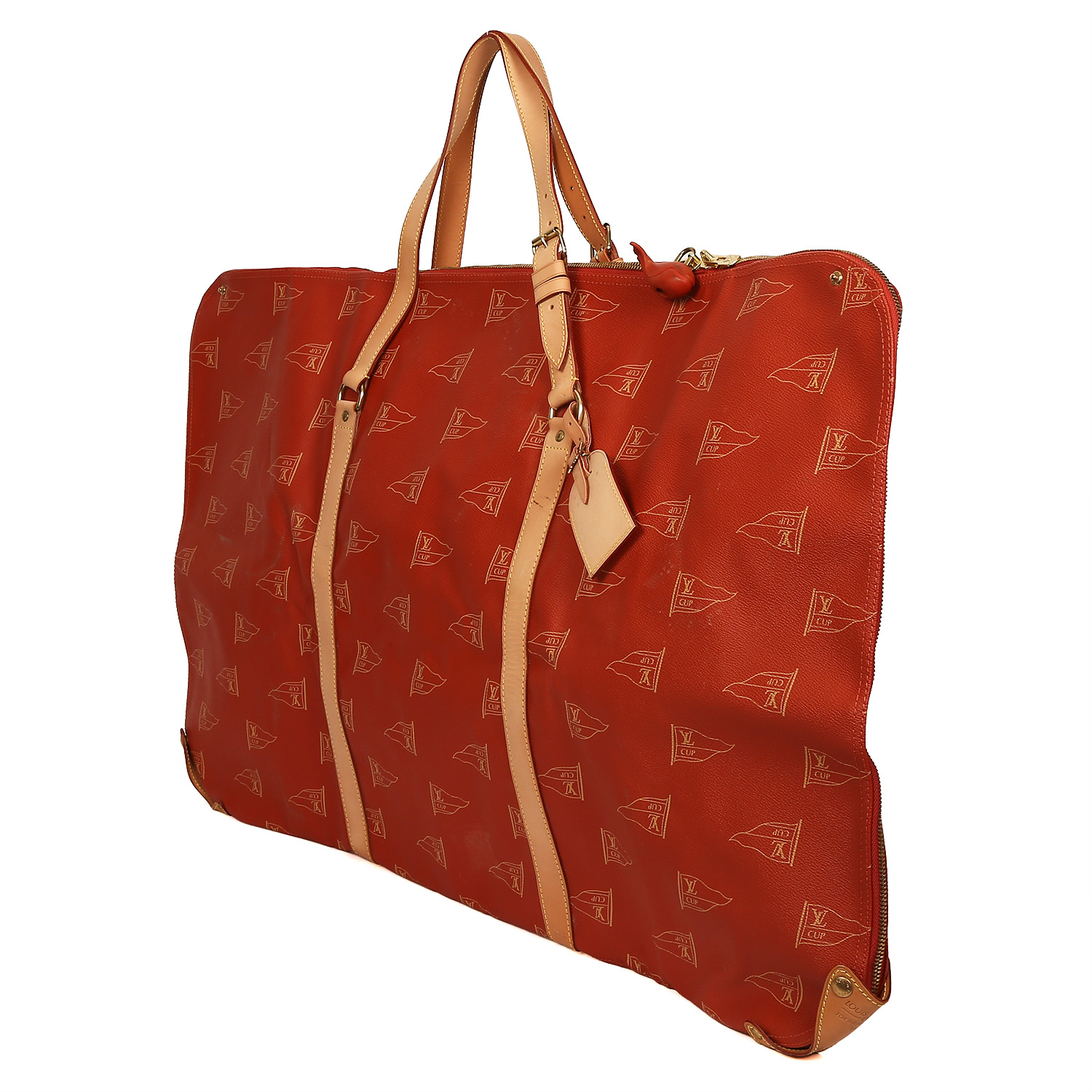 Porte-habits Louis Vuitton  America's Cup en toile monogram enduite rouge et cuir naturel - Detail D2