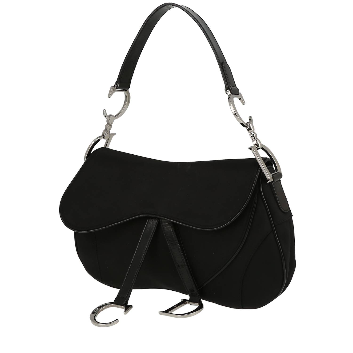 Saddle Handbag In Black Canvas And Black Patent Leather