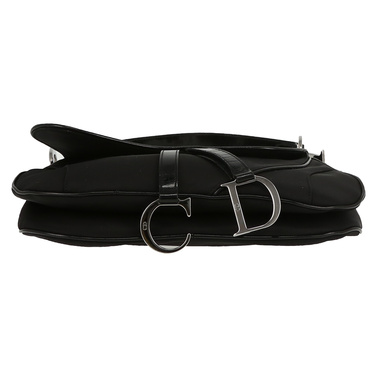 Sac à main Dior  Saddle en toile noire et cuir verni noir - Detail D1