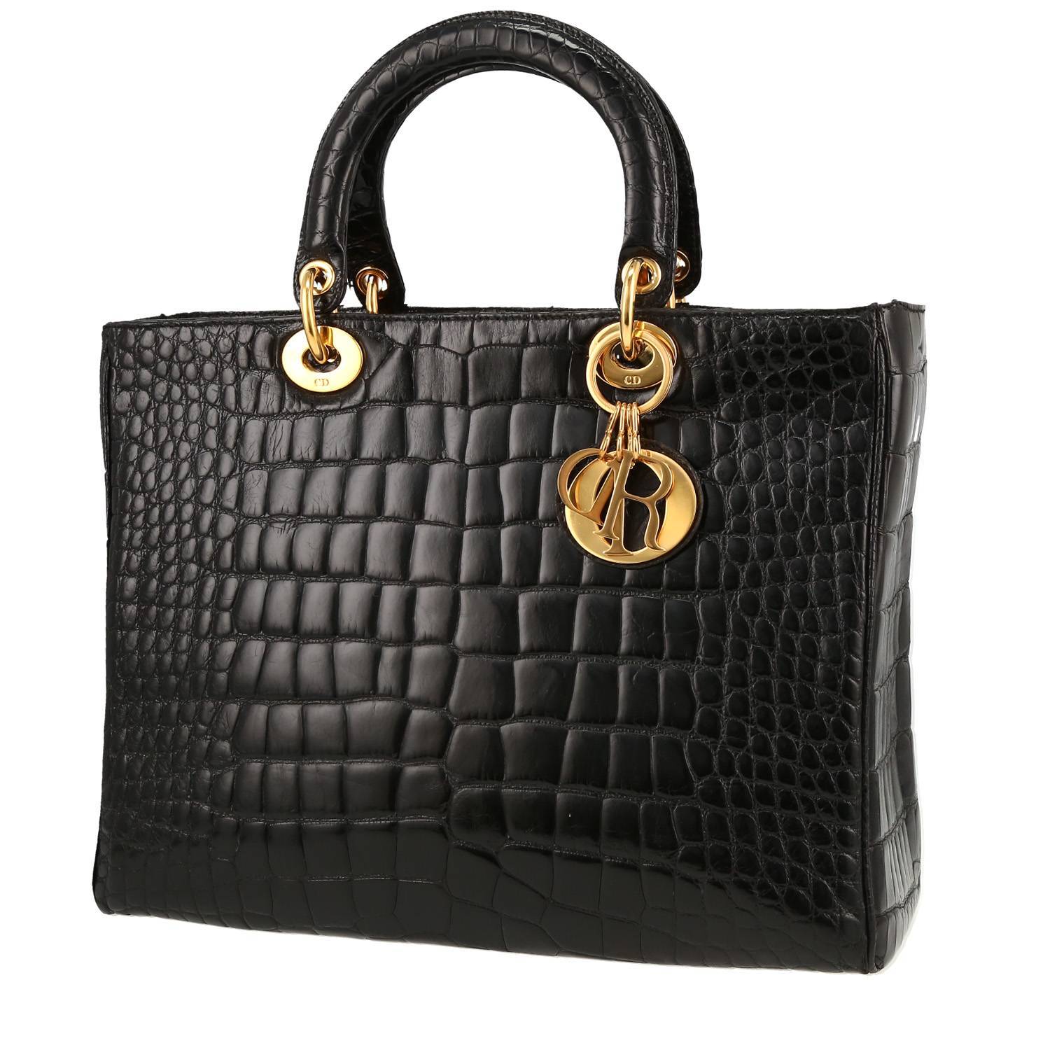 Lady Dior Large Model Handbag In Black Crocodile