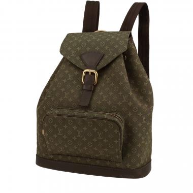 Sac à dos Louis Vuitton  Montsouris en toile monogram verte et cuir marron