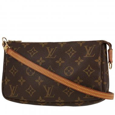 Louis Vuitton  Pochette accessoires pouch  in brown monogram canvas  and natural leather