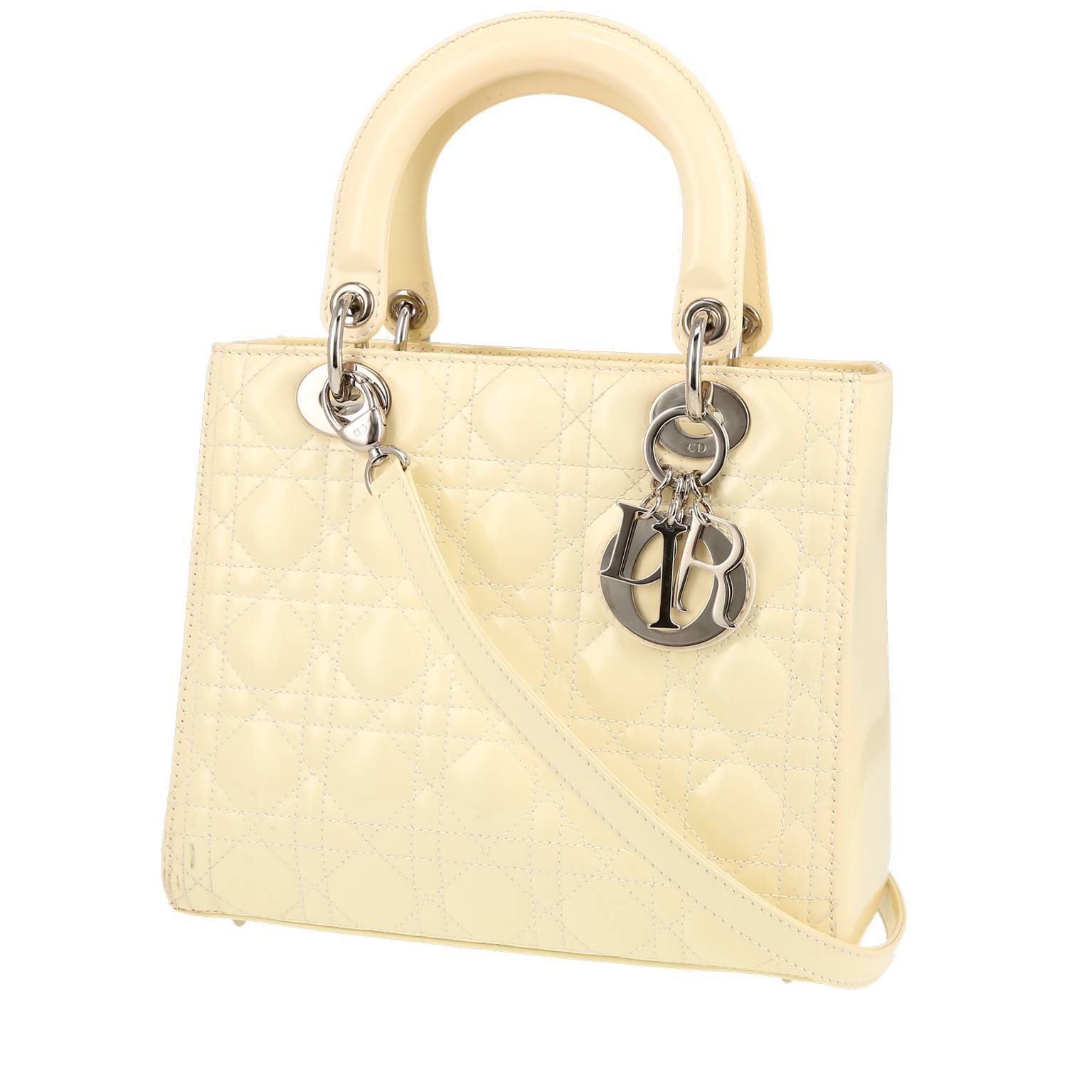 Lady Dior Handbag In Yellow Patent Leather