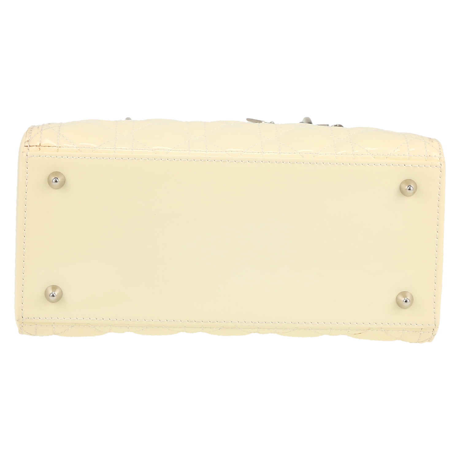 Dior  Lady Dior medium model  handbag  in yellow patent leather - Detail D1