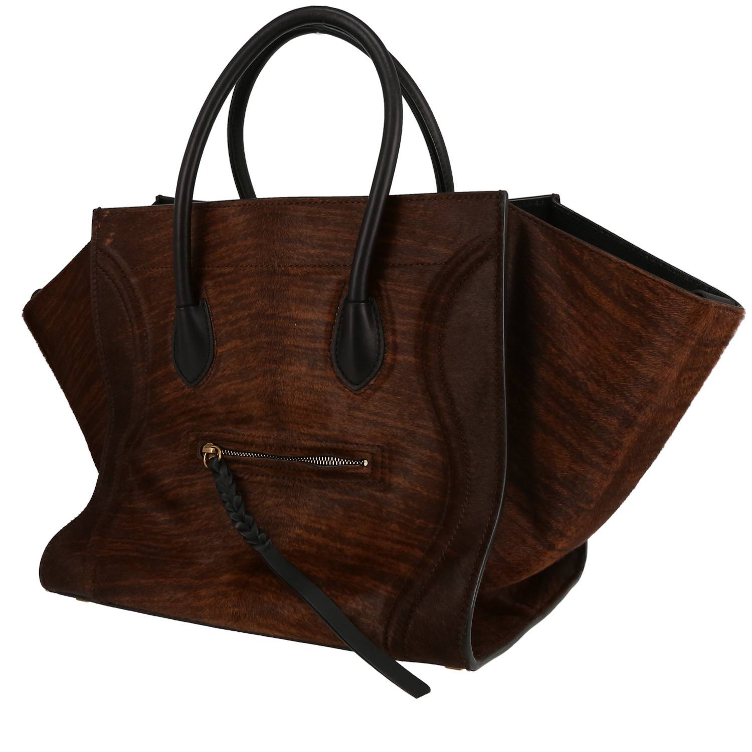 Phantom Shopping Bag In Brown Foal And Black Leather
