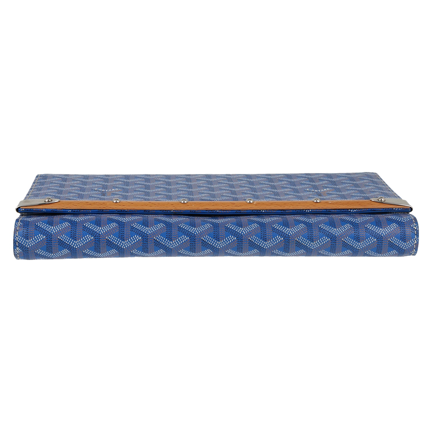 Pochette Goyard   en toile Goyardine bleue et bois - Detail D1