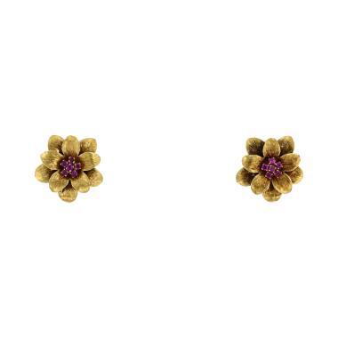 Paire de boucles d'oreilles Tiffany & Co  en or jaune et rubis