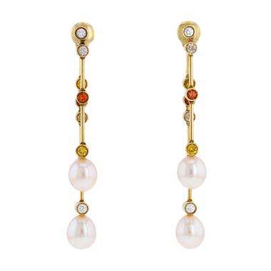 Orecchini Chanel in oro giallo, perle, zaffiri e diamanti