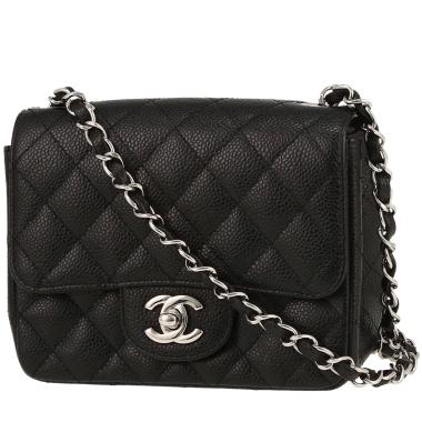Chanel  Timeless Mini handbag  in black quilted grained leather