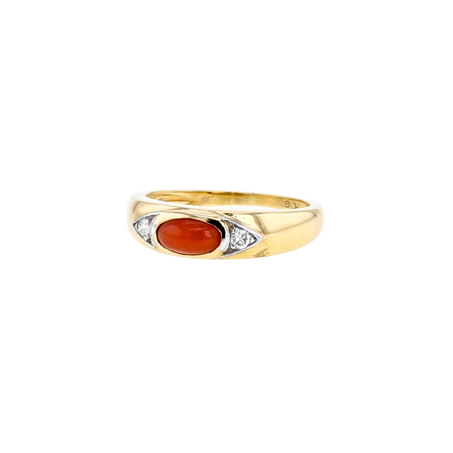 Ring In Yellow , Platinum, Coral And Diamonds