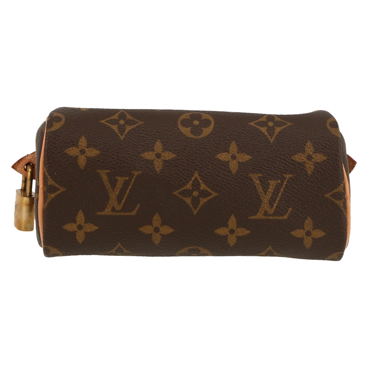 Bolso bandolera Louis Vuitton  Nano Speedy en lona Monogram marrón y cuero natural - Detail D1