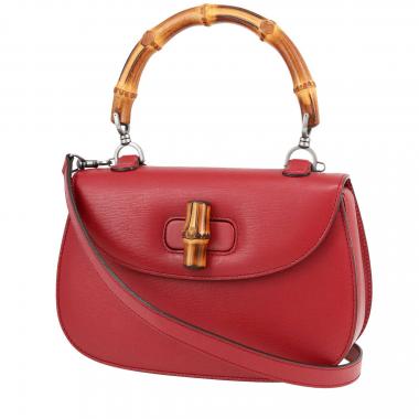 Sac à main Gucci  Bamboo en cuir rouge et bambou