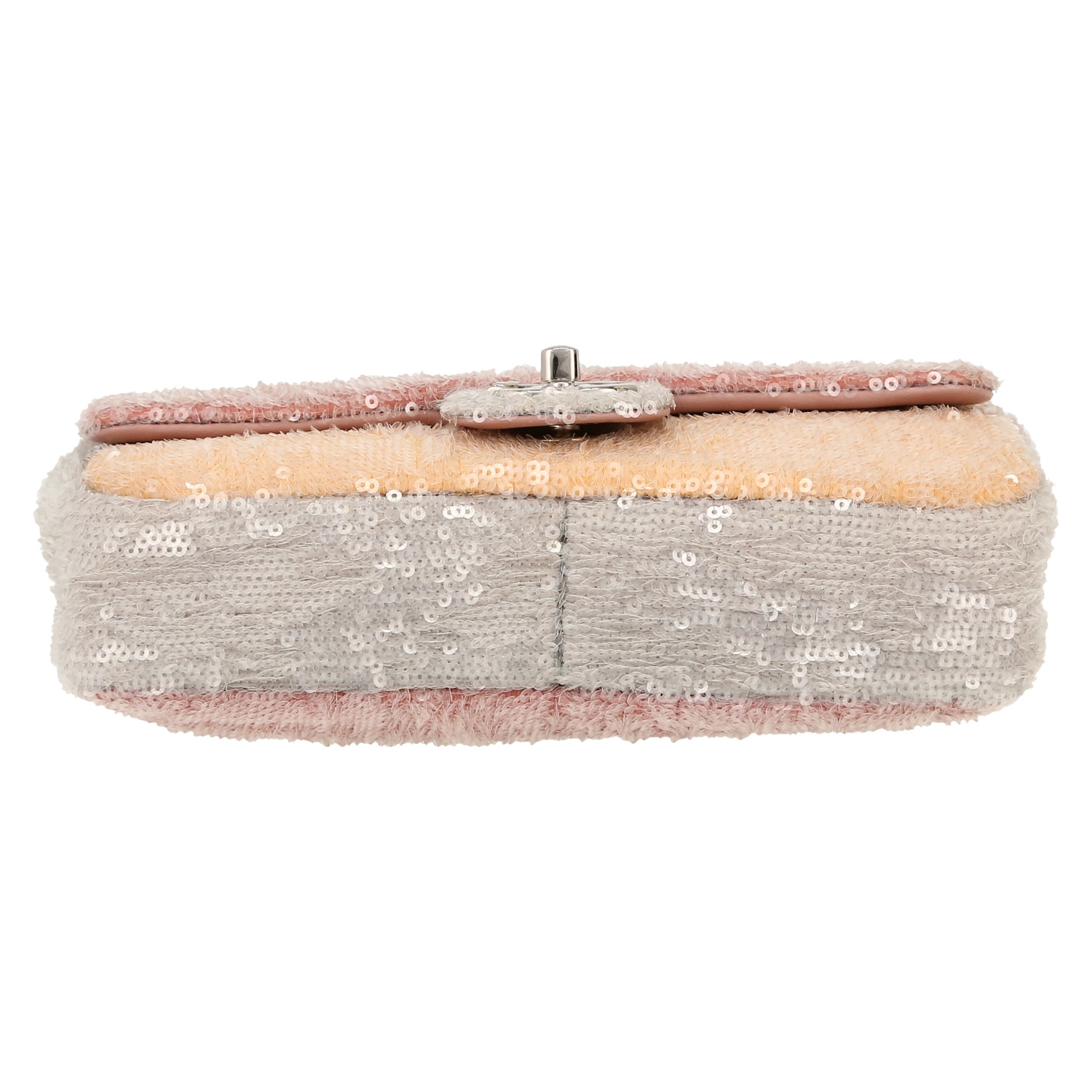 Chanel  Timeless Petit shoulder bag  in pink, orange and blue canvas  and transparent paillette - Detail D1