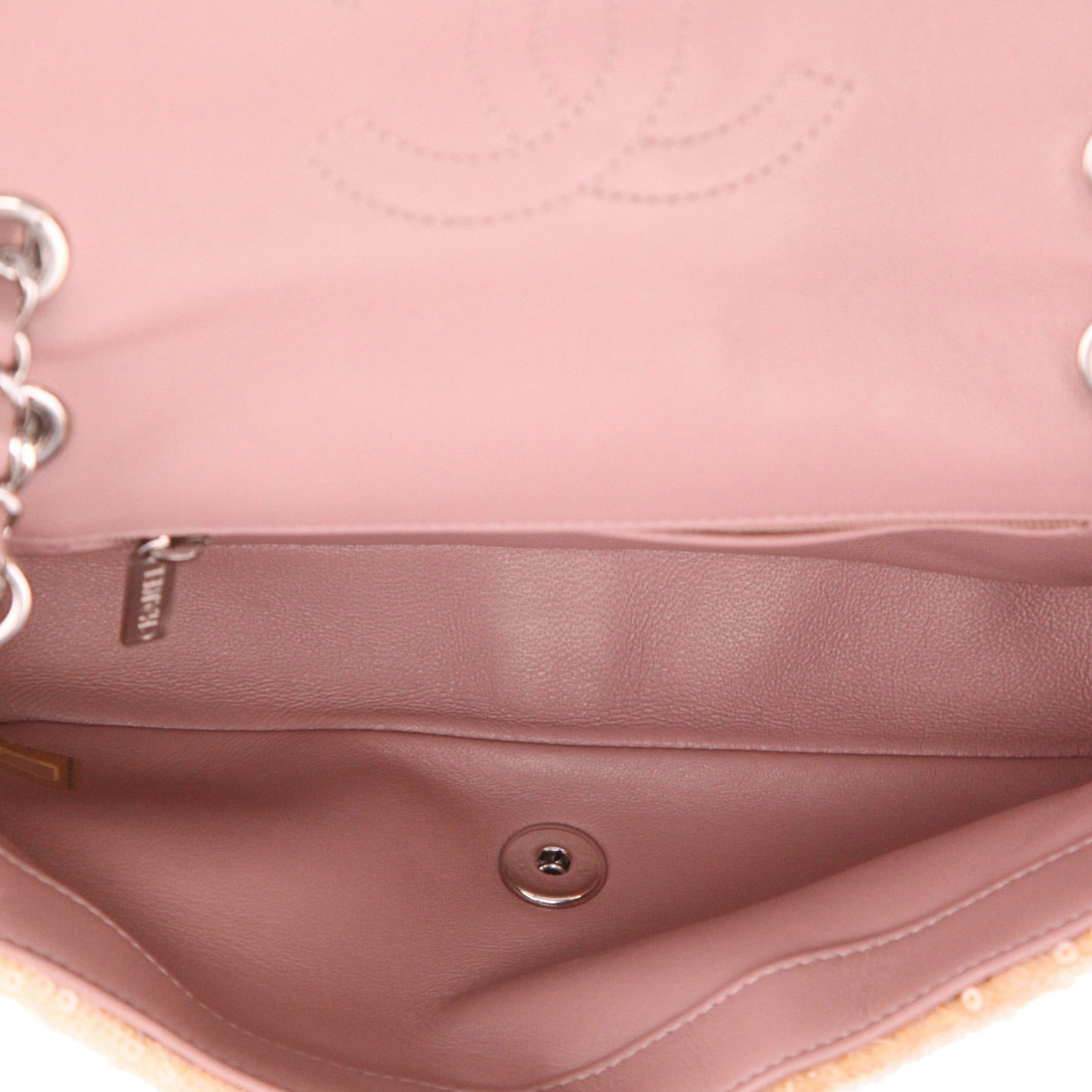 Borsa a tracolla Chanel  Timeless Petit in tela rosa arancione e blu e paillettes trasparenti - Detail D3