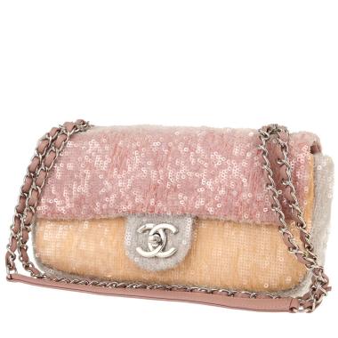 Chanel  Timeless Petit shoulder bag  in pink, orange and blue canvas  and transparent paillette