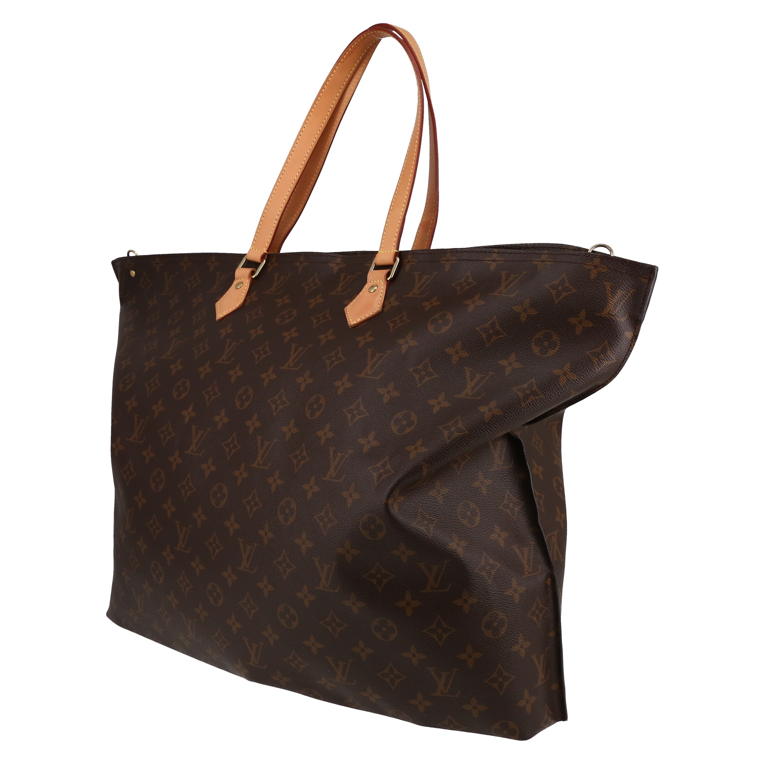 Louis Vuitton   large model  shopping bag  monogram canvas  and natural leather - Detail D2