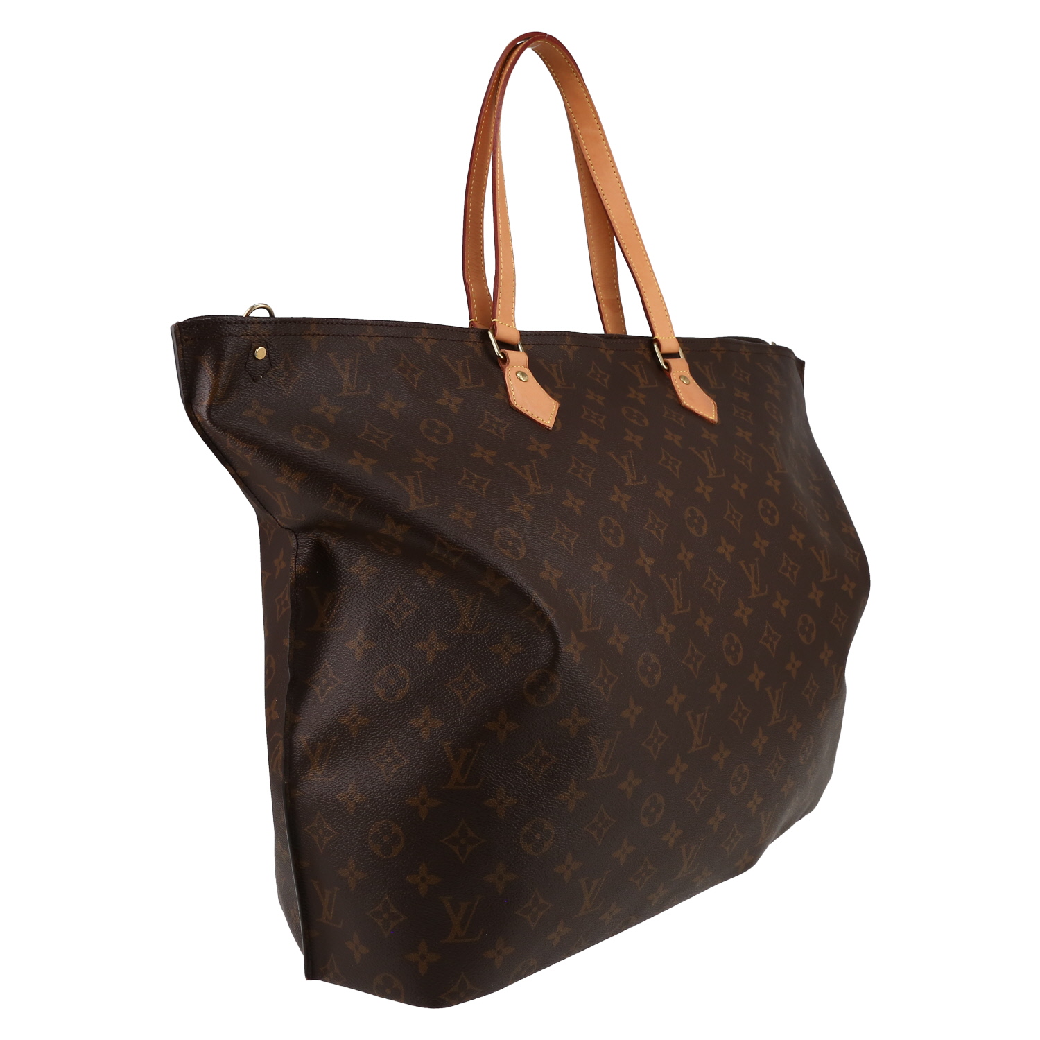 Sac cabas Louis Vuitton   grand modèle  en toile monogram et cuir naturel - Detail D3