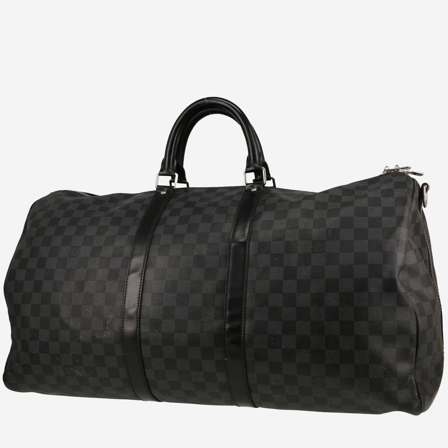 Sac de voyage Louis Vuitton  Keepall 55 en toile damier grise et cuir noir