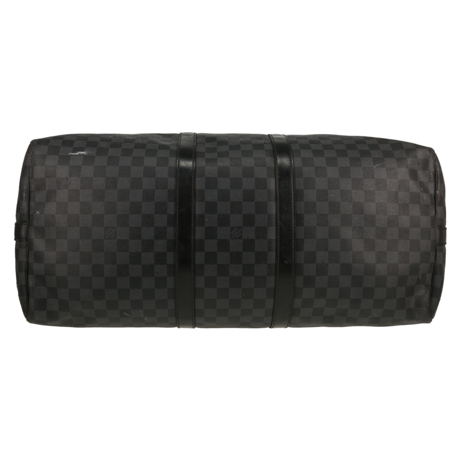 Bolsa de viaje Louis Vuitton  Keepall 55 en lona a cuadros gris y cuero negro - Detail D4