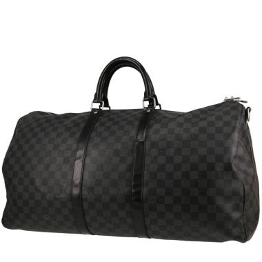 Sac de voyage Louis Vuitton  Keepall 55 en toile damier grise et cuir noir