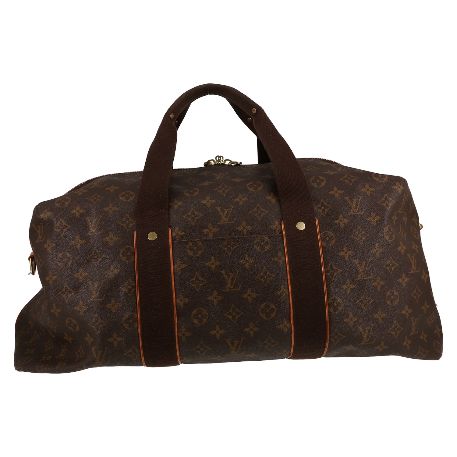 Louis Vuitton  Weekender Baubourg travel bag  in brown monogram canvas  and natural leather - Detail D5