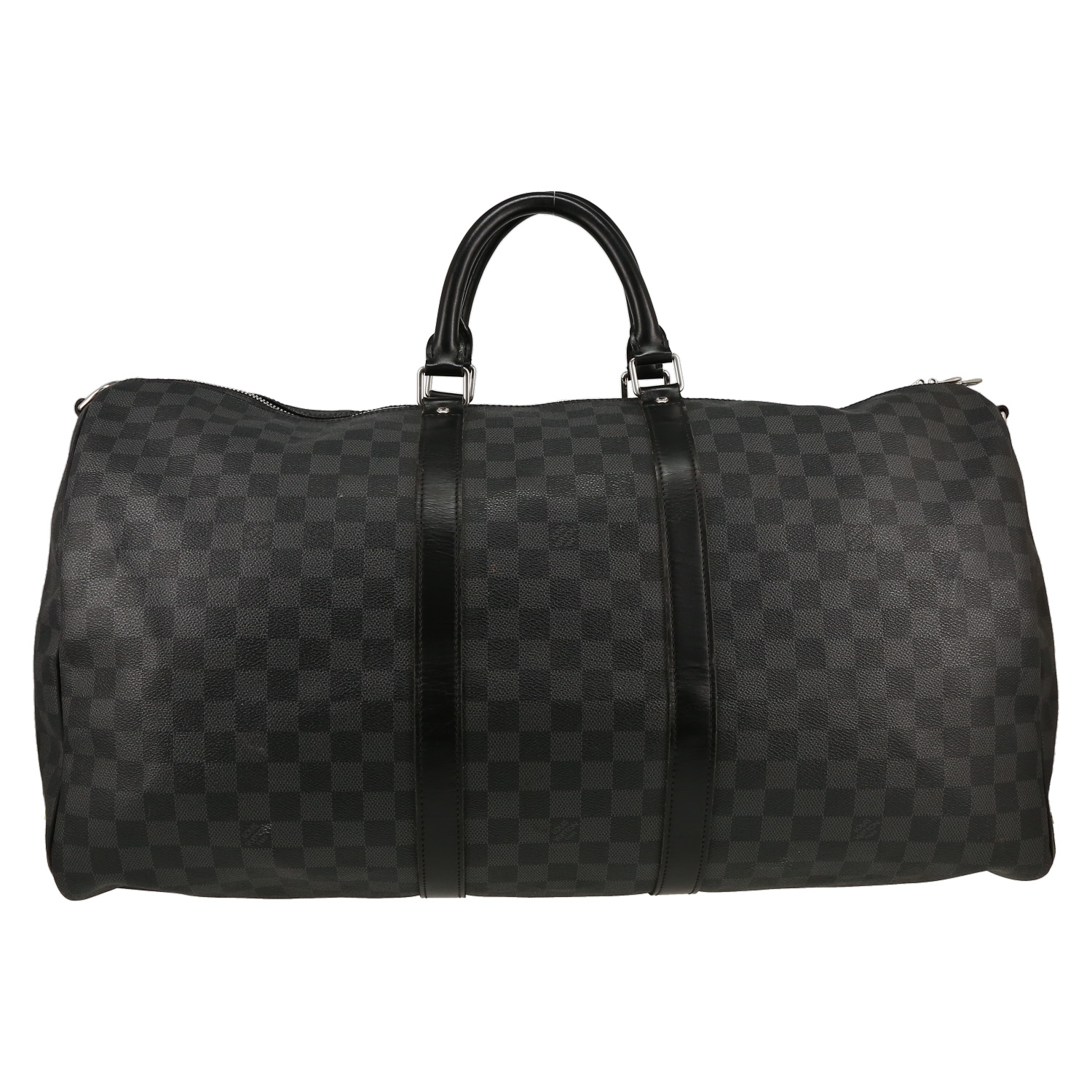 Sac de voyage Louis Vuitton  Keepall 55 en toile damier gris Graphite et cuir noir - Detail D1
